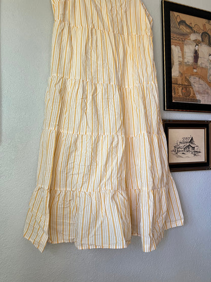 Madewell Yellow and White Striped Button-Back Tiered Midi Dress - US 16