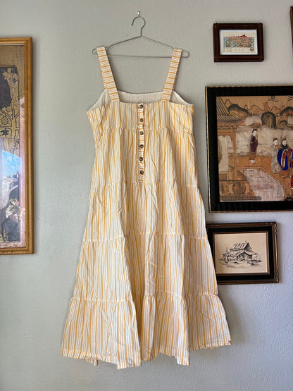 Madewell Yellow and White Striped Button-Back Tiered Midi Dress - US 16