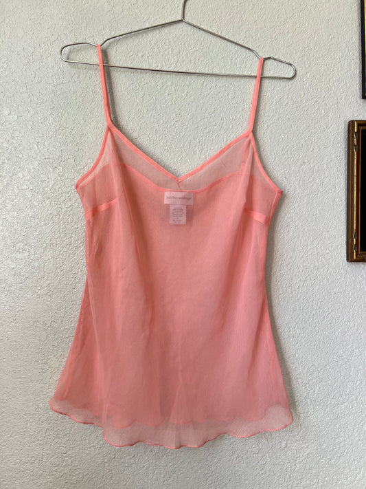 Soft Surroundings Pink Sheer Ruffled Hem Slip Camisole Tank Top - Medium