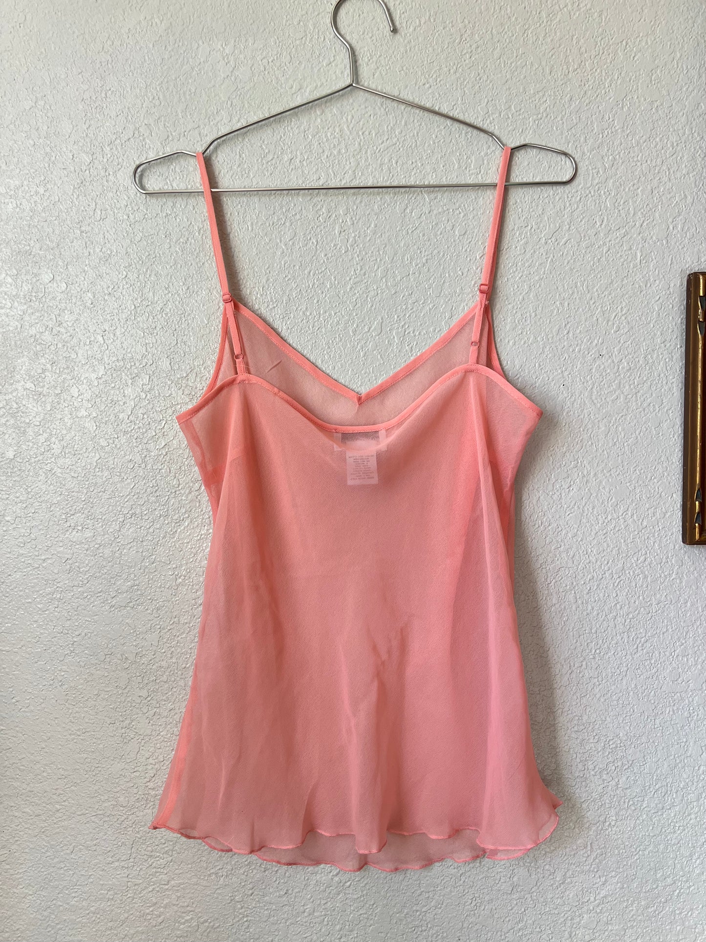 Soft Surroundings Pink Sheer Ruffled Hem Slip Camisole Tank Top - Medium