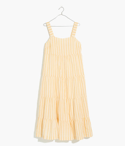 Madewell Yellow and White Striped Button-Back Tiered Midi Dress - US 16